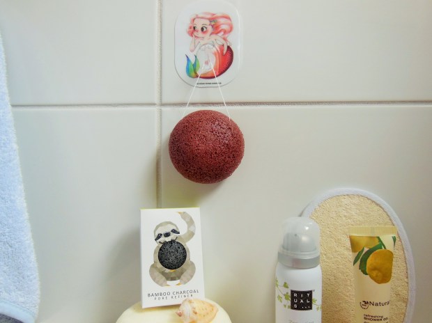TheKonjacSpongeCo mermaid and rainforest face sponges in bathroom FreshBeautyFix