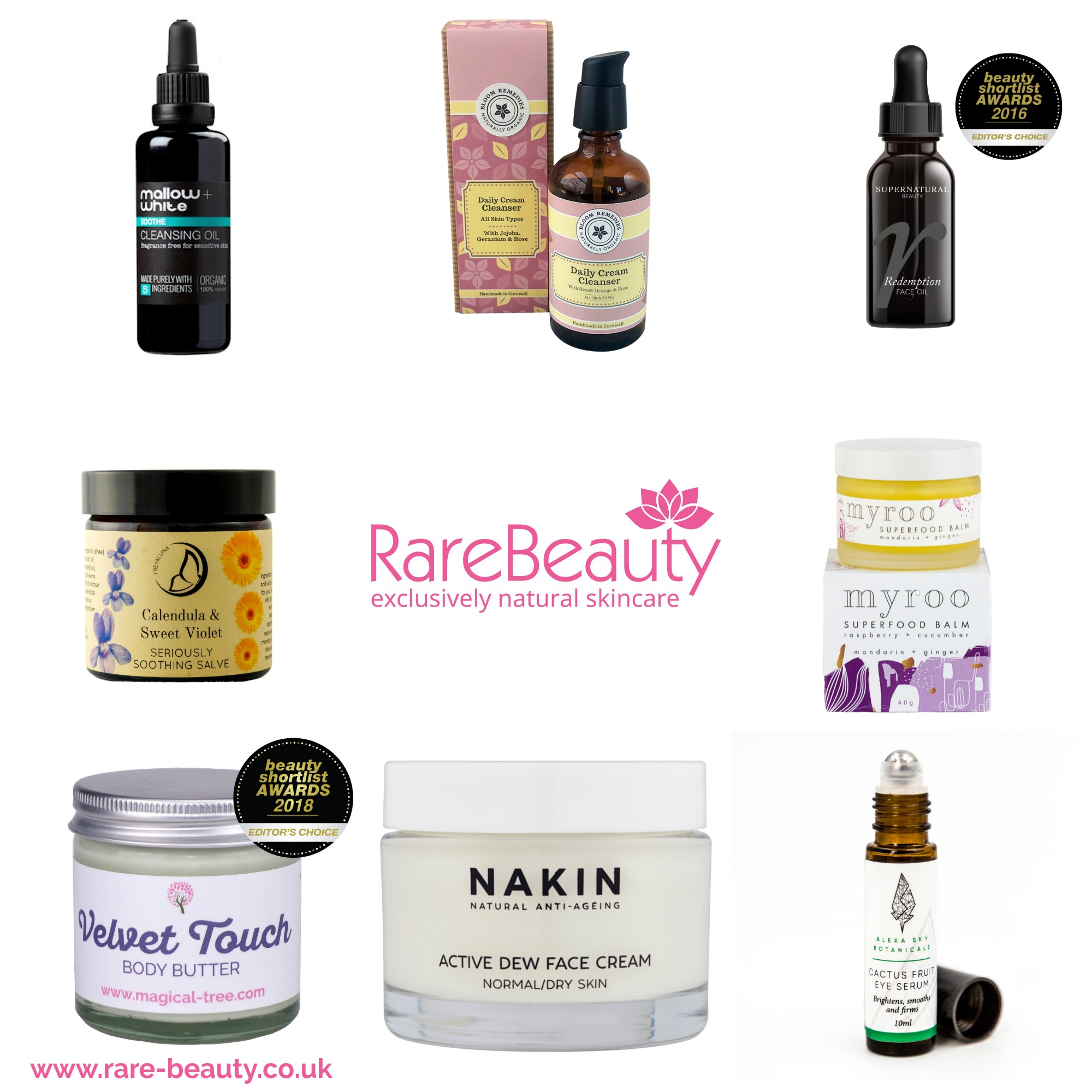 Natural and organic skincare products featured on Rare Beauty