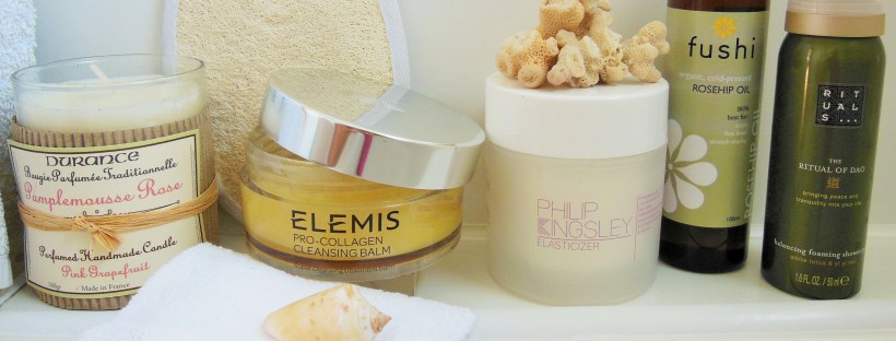 Spa beauty products in bathroom