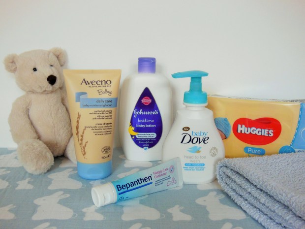 Baby Skincare Essentials including Aveeno Baby, Johnson's, Baby Dove, Bepanthen and Huggies