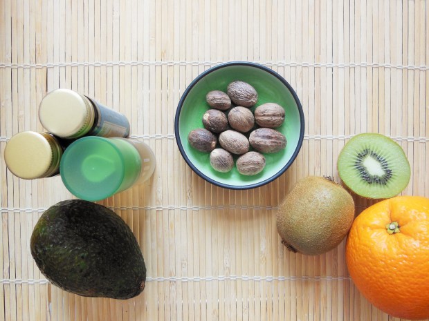 Key Beauty Ingredients including avocado, orange, kiwi