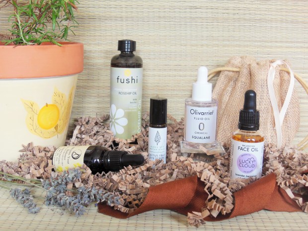Natural Facial Oils with plant pot, raffia bag and lavender with brown ribbon