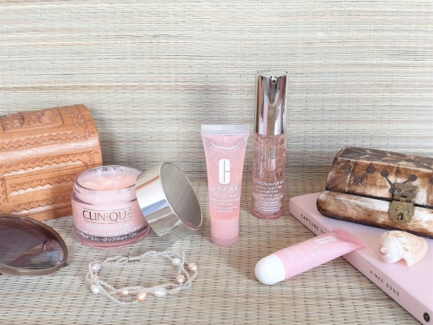 Clinique Moisture Surge range on rattan background