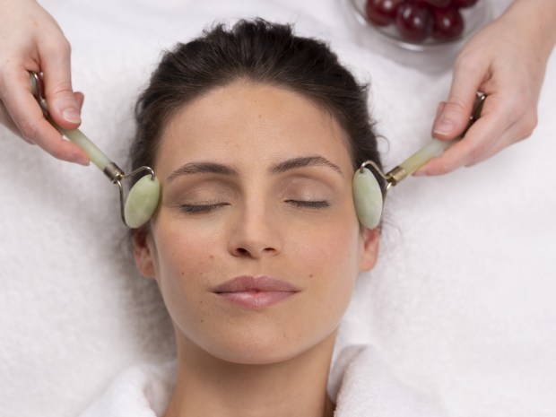Facial with jade rollers