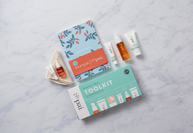 Organic skincare starter kit on marble table