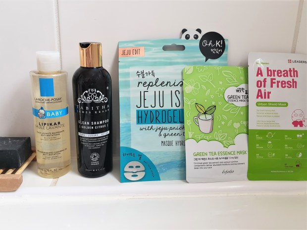 Sheet masks in bathroom