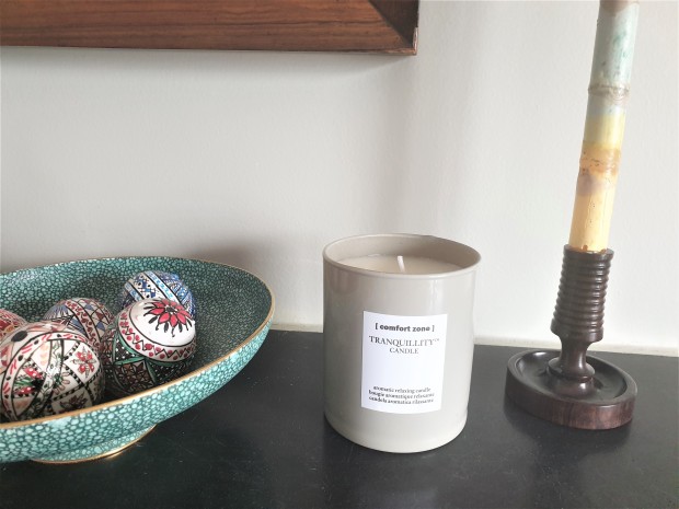Comfort Zone Tranquillity candle on mantlepiece