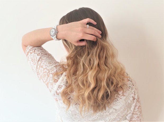 Blond wavy hair shot from the back