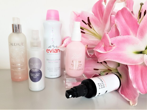 Five facial mists with pink lilies